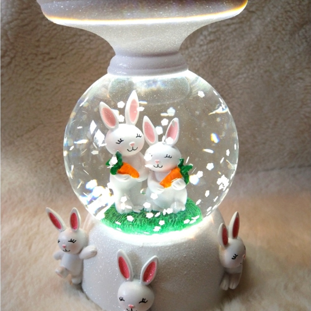 Bath & Body Works Easter Bunny 3 Wick Light Up Water Globe Candle Pedestal 8.5" - Picture 8 of 13